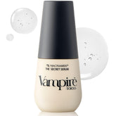 Vampire TOKYO Secret Serum bottle closeup showing niacinamide for smoother texture