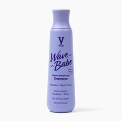 V&Co Wave Babe shampoo bottle front, sleek design for hydrated, defined waves.