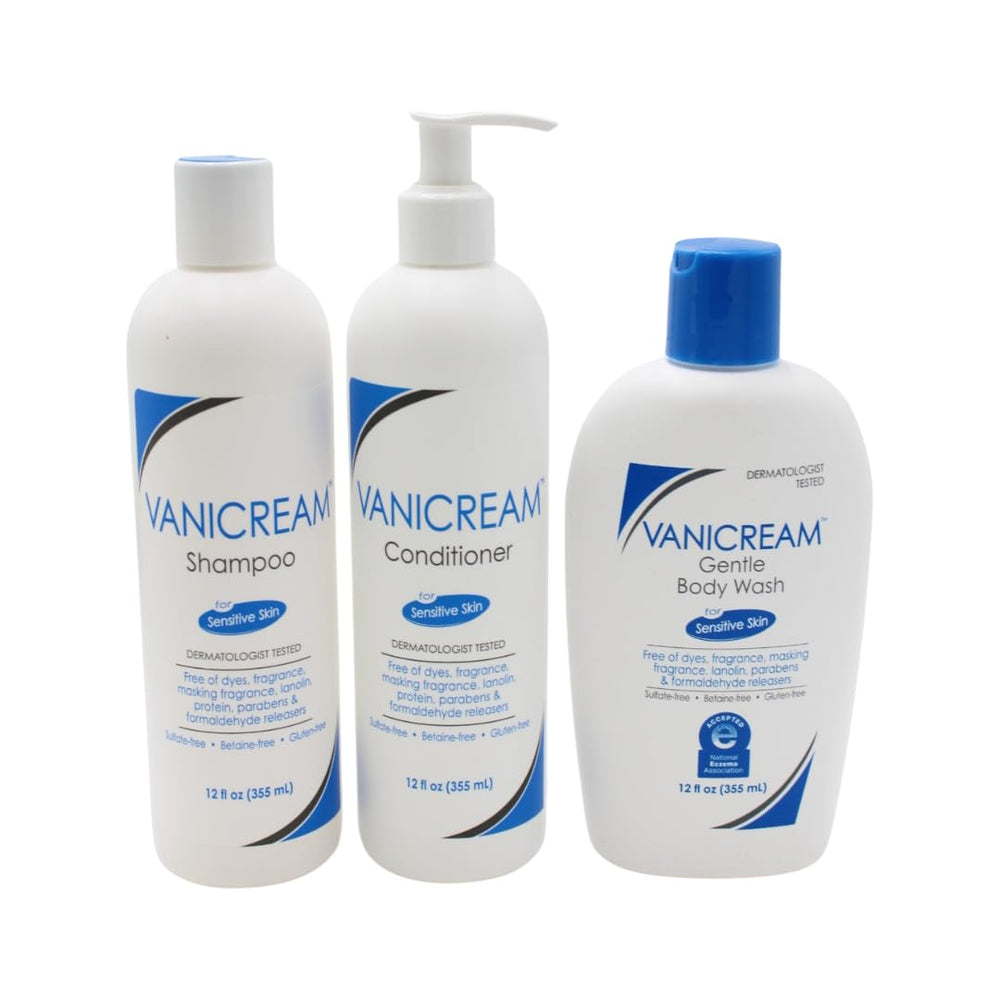 Vanicream Shampoo 12oz bottle highlights fragrance-free formula for sensitive skin.