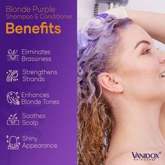 VANIDOX purple shampoo set on packaging highlights color-safe care for blonde and highlighted hair.