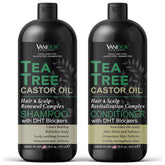 VANIDOX tea tree oil shampoo bottle highlights soothing scalp cleanse