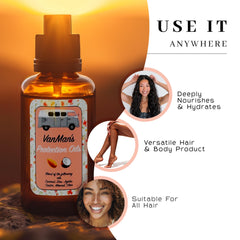 Model applying Vanman serum to damp hair for styling prep.