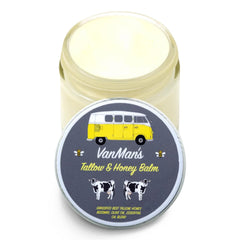 The Vanman's Tallow and Honey Balm bottle provides daily facial hydration.