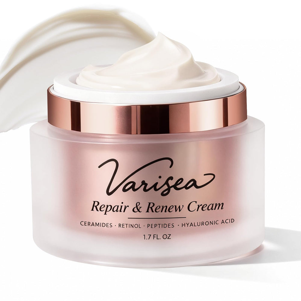 Varisea Repair & Renew Cream tube shows a smooth texture for daily rejuvenation.