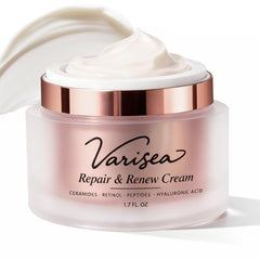 Varisea Repair & Renew Cream tube shows a smooth texture for daily rejuvenation.