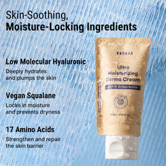 Hyaluronic acid action close-up in Varuza Derma Cream suggesting plumping hydration.