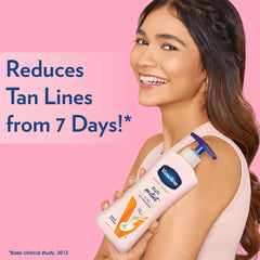 Vaseline Healthy Bright SPF 30 lotion texture shows smooth, quick-absorb formula.