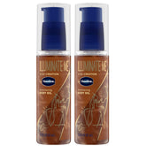 Vaseline Illuminate Me shimmering body oil bottle shows warm copper glow.