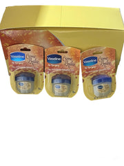 Vaseline Lip Creme Brulee tube close-up showing portable lip care for on-the-go moisture.