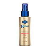 Vaseline Radiant X replenishing body oil bottle glows with deep hydration.