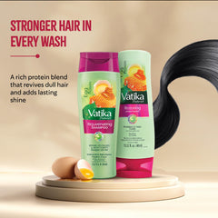 Vatika Naturals Egg Protein Conditioner bottle delivering smoothness and frizz control