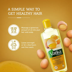 Vatika Naturals Egg Protein Hair Oil bottle dispense shows easy, controlled application.