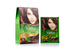 Vatika Naturals soft, shiny color result after application highlights nourishing henna blend.