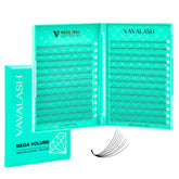 VAVALASH premade fans packaging close-up showing bulk quantity for fast salon lash runs.