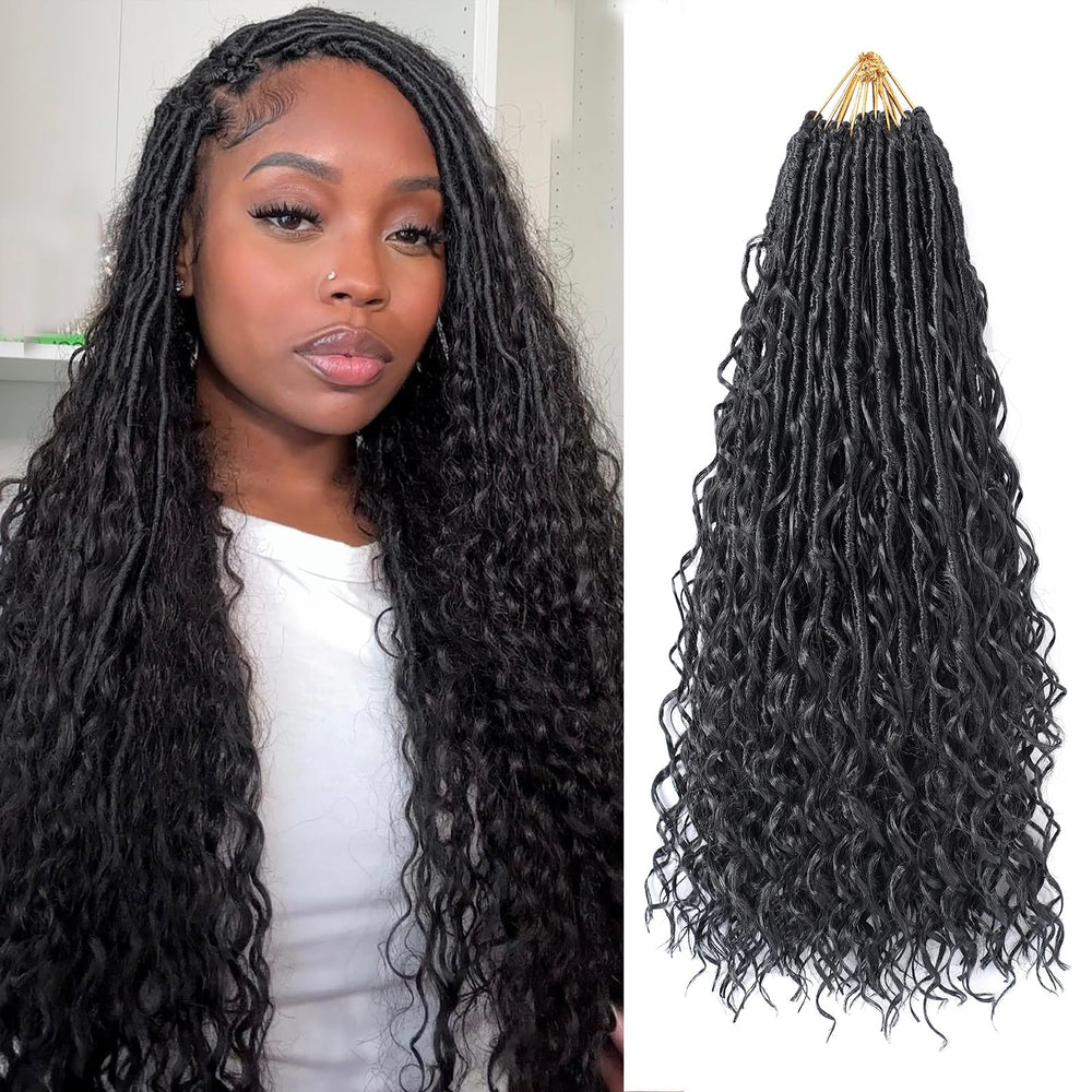 VCRPWLAO goddess locs 18in, nine-pack set for a full, natural look.