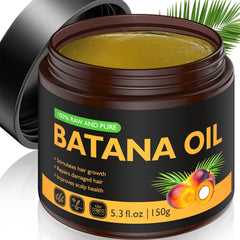 Veakoo Batana Oil bottle shows 100% pure, unrefined formula for hair growth.