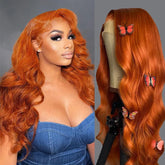 Veally ginger orange lace front wig, front view showing a natural hairline.