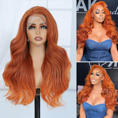 Veally ginger orange lace front wig, side view offering versatile styling potential.