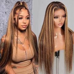 Veally highlight lace front wig front view in honey blonde for natural-looking hairline.