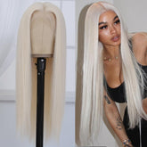 Veally platinum-blonde wig front view shows natural hairline and seamless lace