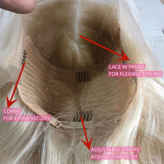 Veally platinum-blonde wig straight texture appears silky and smooth