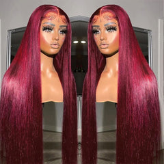 Veally wine red straight lace front wig ready-to-wear and pre-plucked.