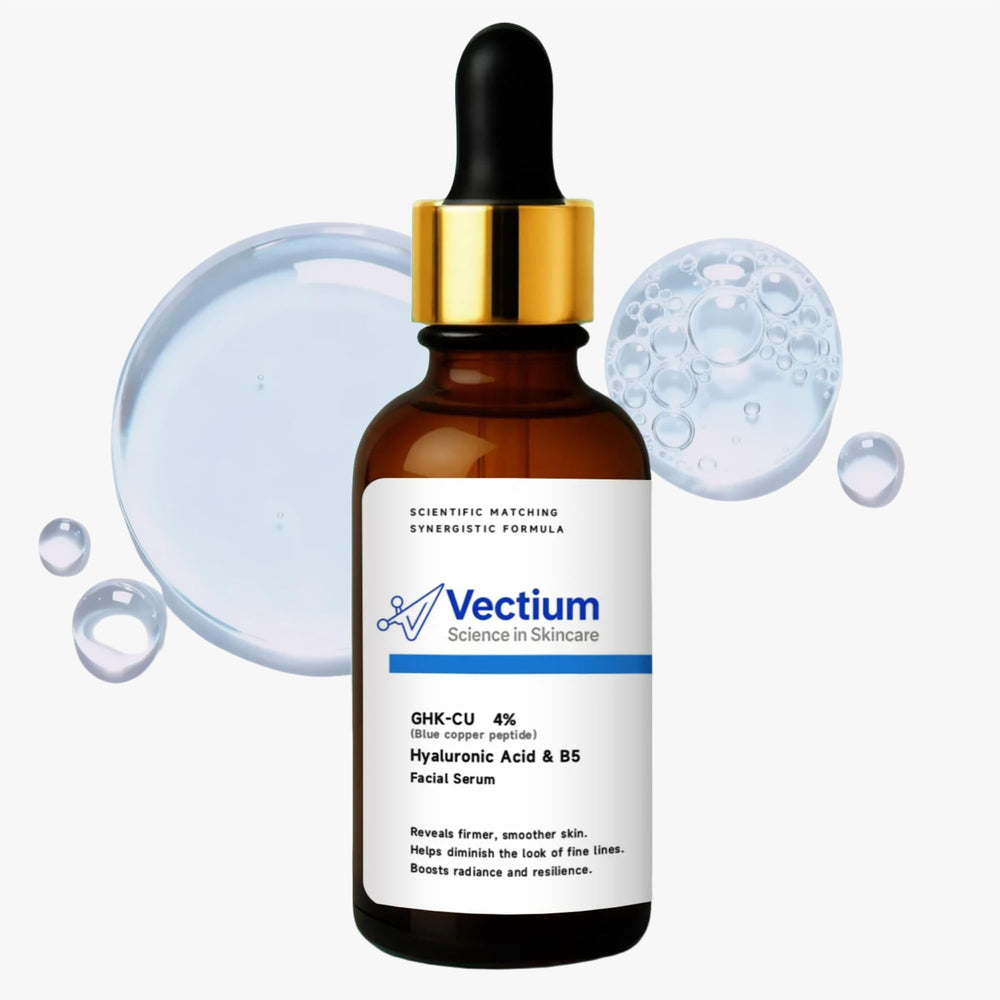 Vectium Blue Copper Serum bottle for daily hydration and firming potential.