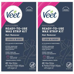 Veet leg and body wax strips package front view for smooth skin.