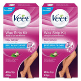 Veet ready-to-use wax strips pack two for convenient at-home waxing.