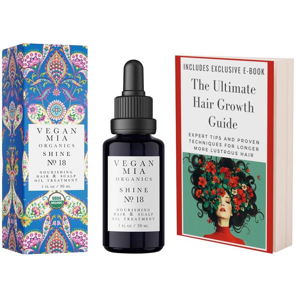 Vegan Mia rosemary oil bottle highlighting deep nourishment for hair and shine