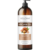 Velona Argan Oil 32oz bottle for skin and hair care, unrefined and cold-pressed.