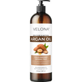 Velona Argan Oil 8oz bottle for silky skin and smooth, frizz-free hair.
