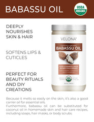Velona Babassu Oil pour close-up—lightweight texture for quick absorption.