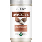 Velona Babassu Oil bottle front with label, clean and pure.