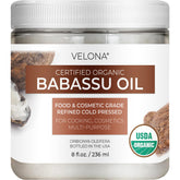Velona Babassu Oil bottle pour shows pure organic oil for skin and hair care