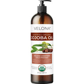 Velona Jojoba Oil bottle with pump for daily facial hydration and body care
