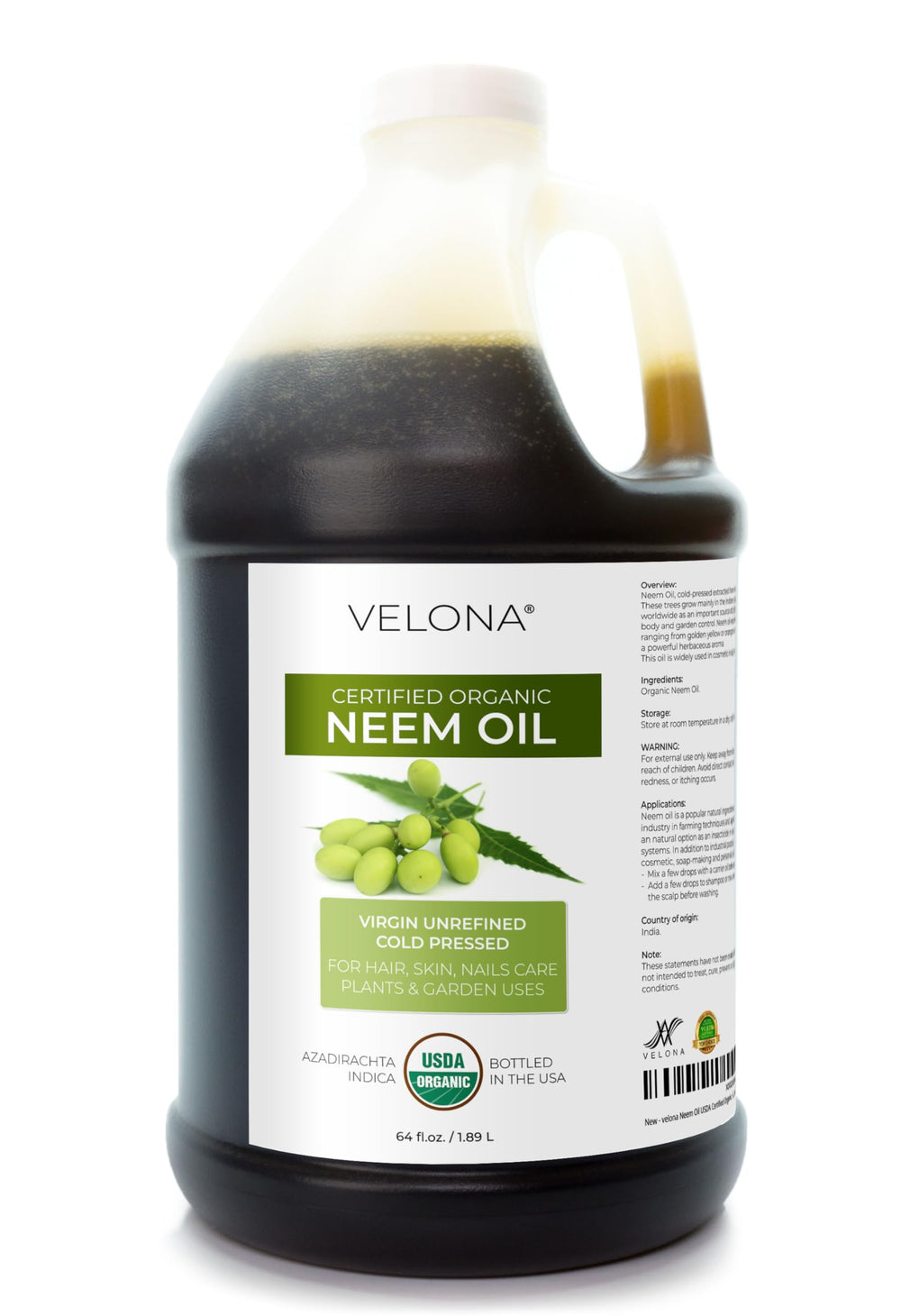 Velona Neem Oil bottle close-up for DIY beauty and skin care.