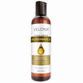 Velona Polysorbate 20 bottle front view; solubilizer for cosmetics and cooking.