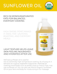Pouring Velona Sunflower Oil to sauté vegetables with high oleic purity.