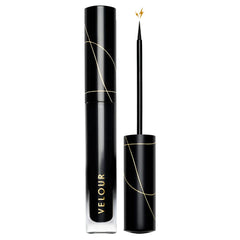Velour Lash & Go eyeliner bottle closeup highlighting rich black pigment for bold lashes.