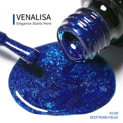VENALISA royal blue gel polish cap with gold design adds luxury.