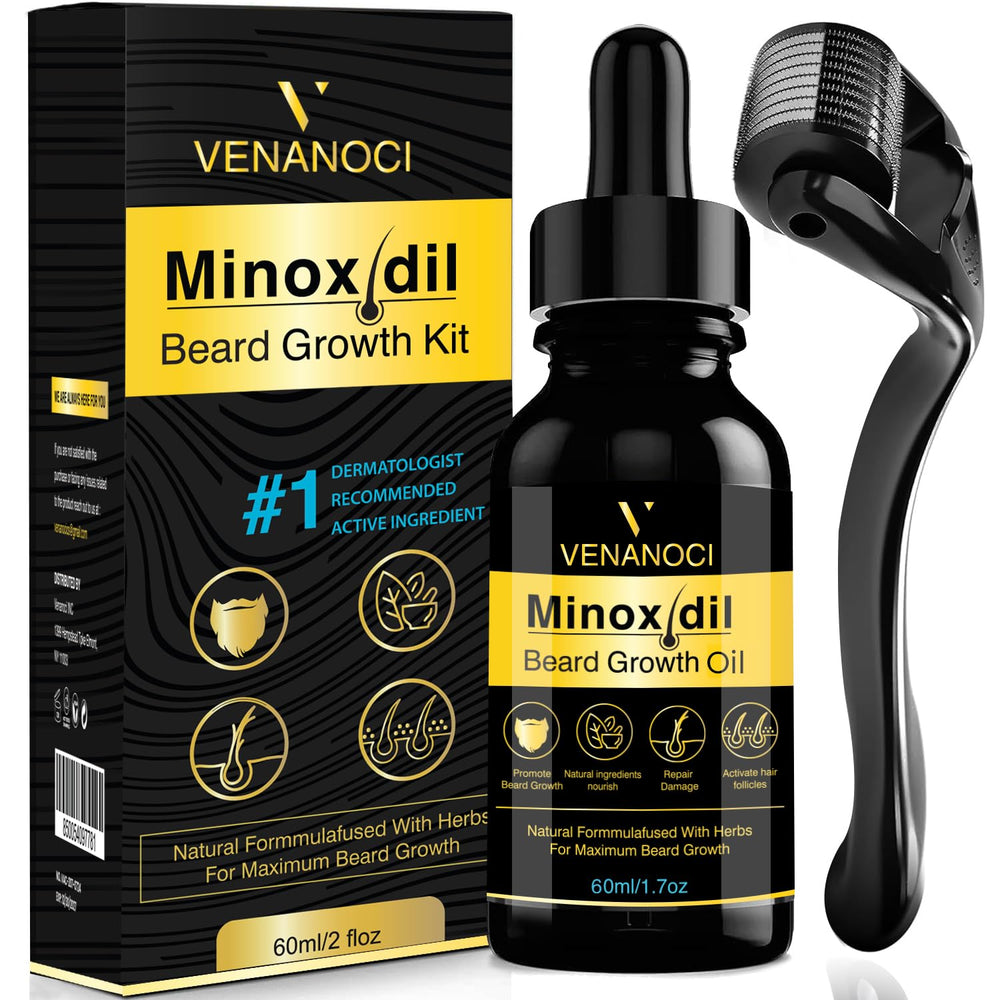 Venanoci 5% Minoxidil bottle for thicker beard and hair growth.