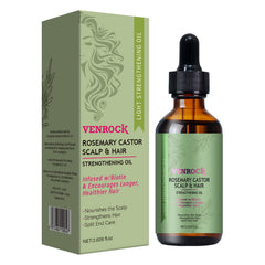 Venrock Rosemary Castor Oil bottle, showcasing daily scalp nourishment.