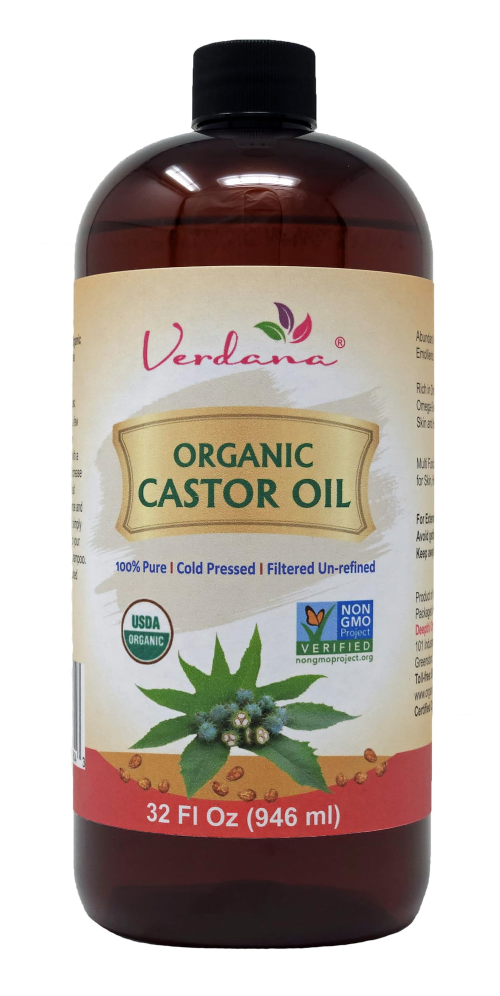 Verdana Organic Castor Oil bottle for multipurpose hair and skin care