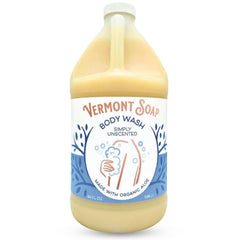 Vermont Soap body wash bottle unscented for gentle cleansing and moisturized skin.