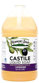 Vermont Soap lavender castile soap pour bottle for gentle cleansing.