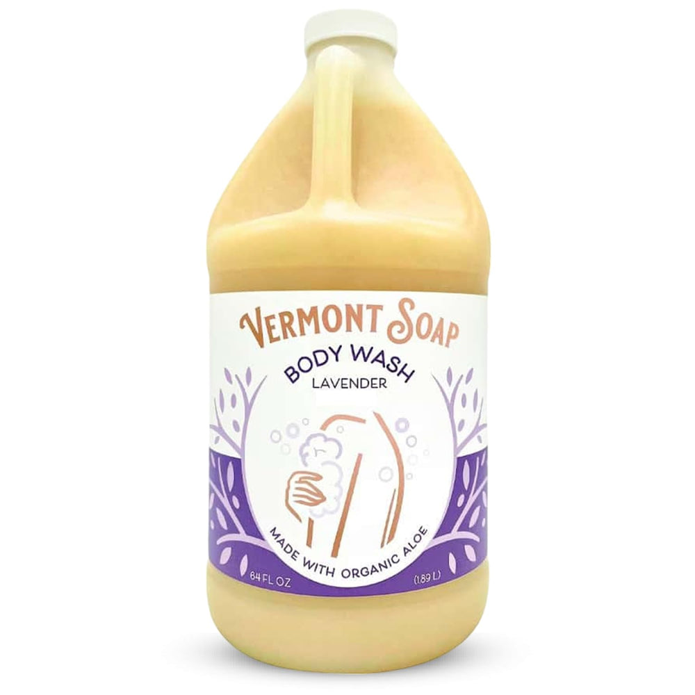 VERMONT SOAP unscented body wash bottle showing 64oz volume for daily moisturization