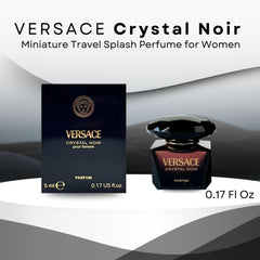 Versace Crystal Noir mini bottle cap close-up, portable fragrance for evenings.