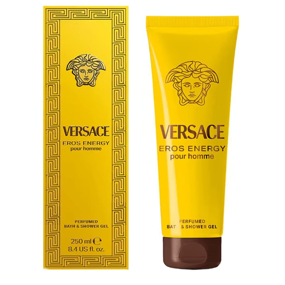 Versace Eros Energy bottle on shelf evokes luxury and vitality.