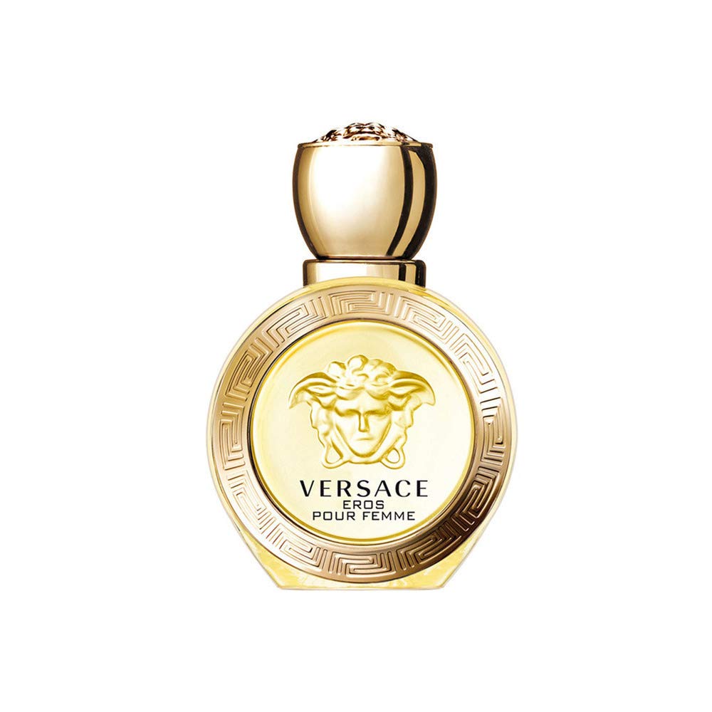Versace Eros Pour Femme deodorant spray bottle with a radiant floral-woody scent for daily freshness